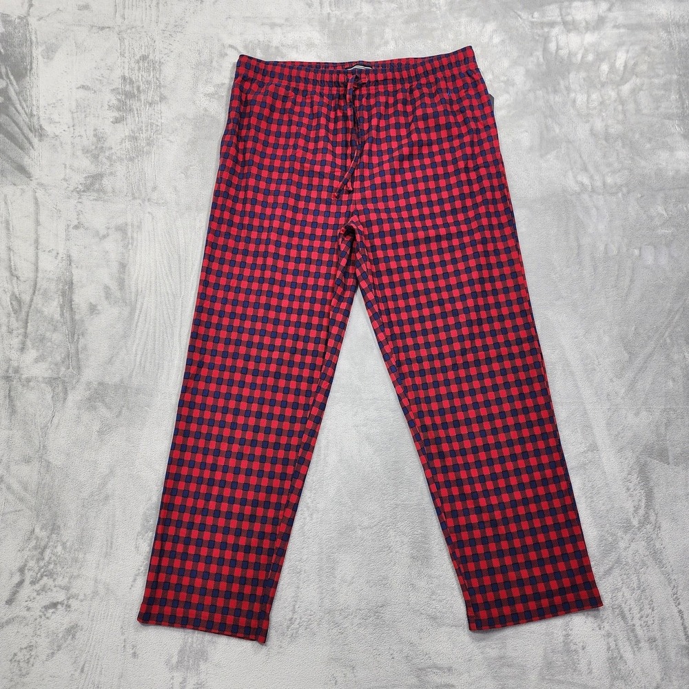 Nautica Pajama Pants Mens XL Red Blue Check Flannel Drawstring Lounge Sleepwear